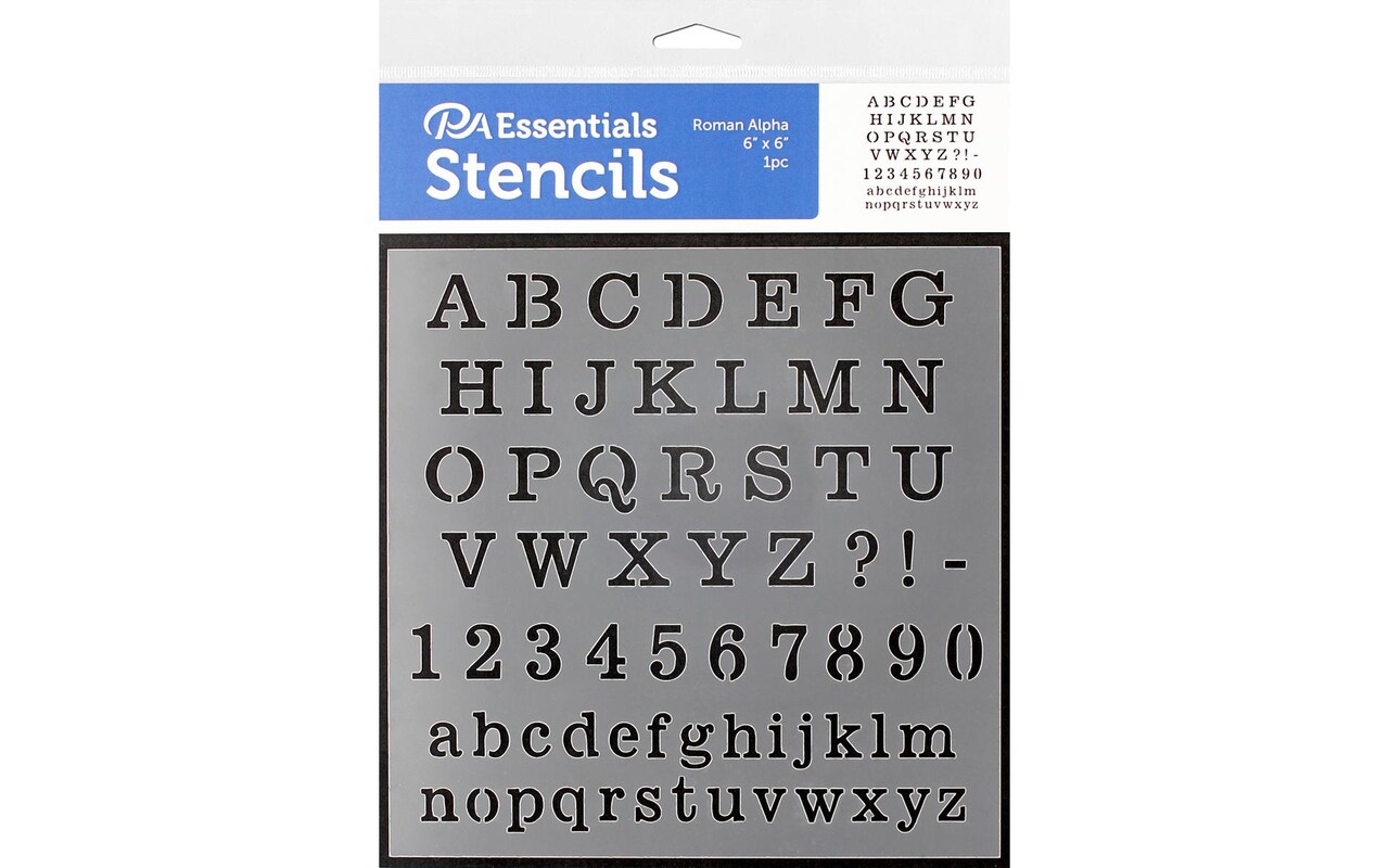 PA Essentials Stencil Roman Alphabet for Painting on Wood, Canvas, Paper, Fabric, Wall and Tile, Reusable DIY Art and Craft Stencils for Painting, 6&#x22;x6&#x22; Inches